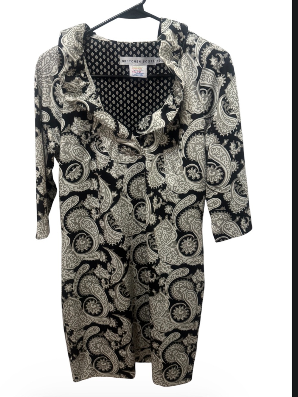 Gretchen Scott Paisley Ruffle Neck Dress Medium
